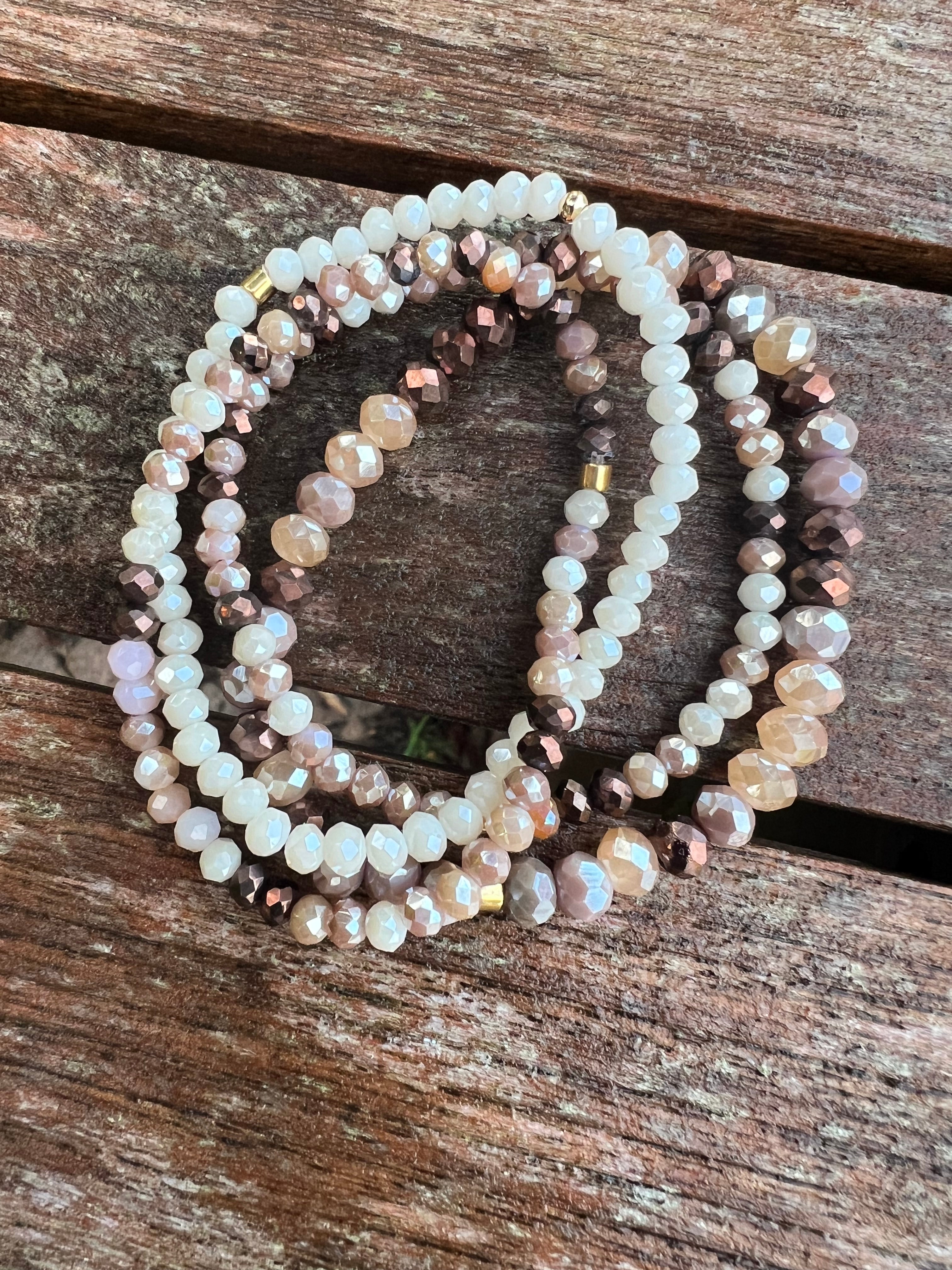 3 armbånd glas brun/beige